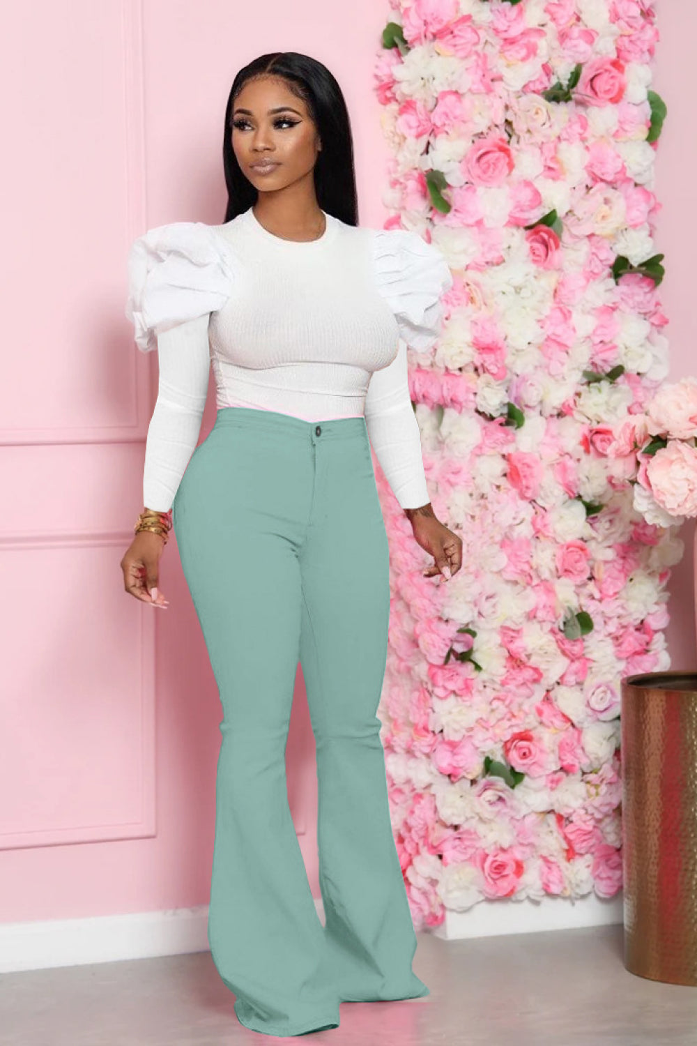 Miss Executive Top and Flare Pants Set