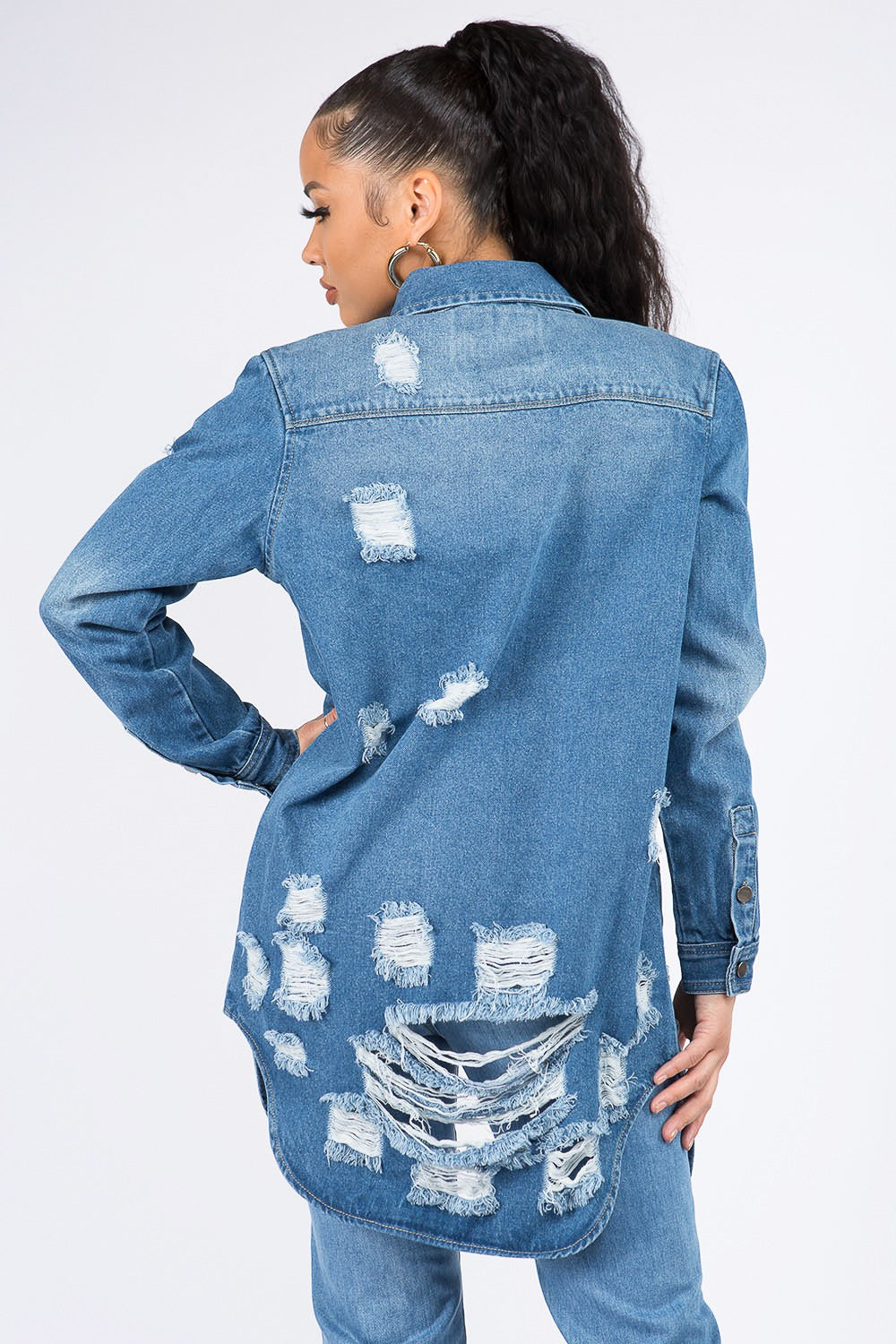 Throw It On Distressed Denim Shirt Jacket