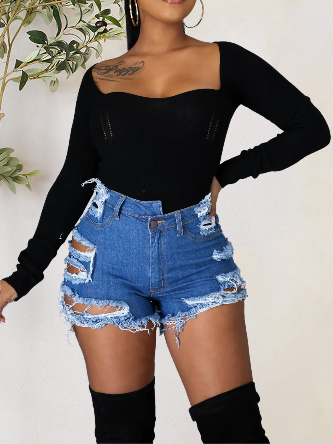Festival Vibes Distressed Denim Shorts