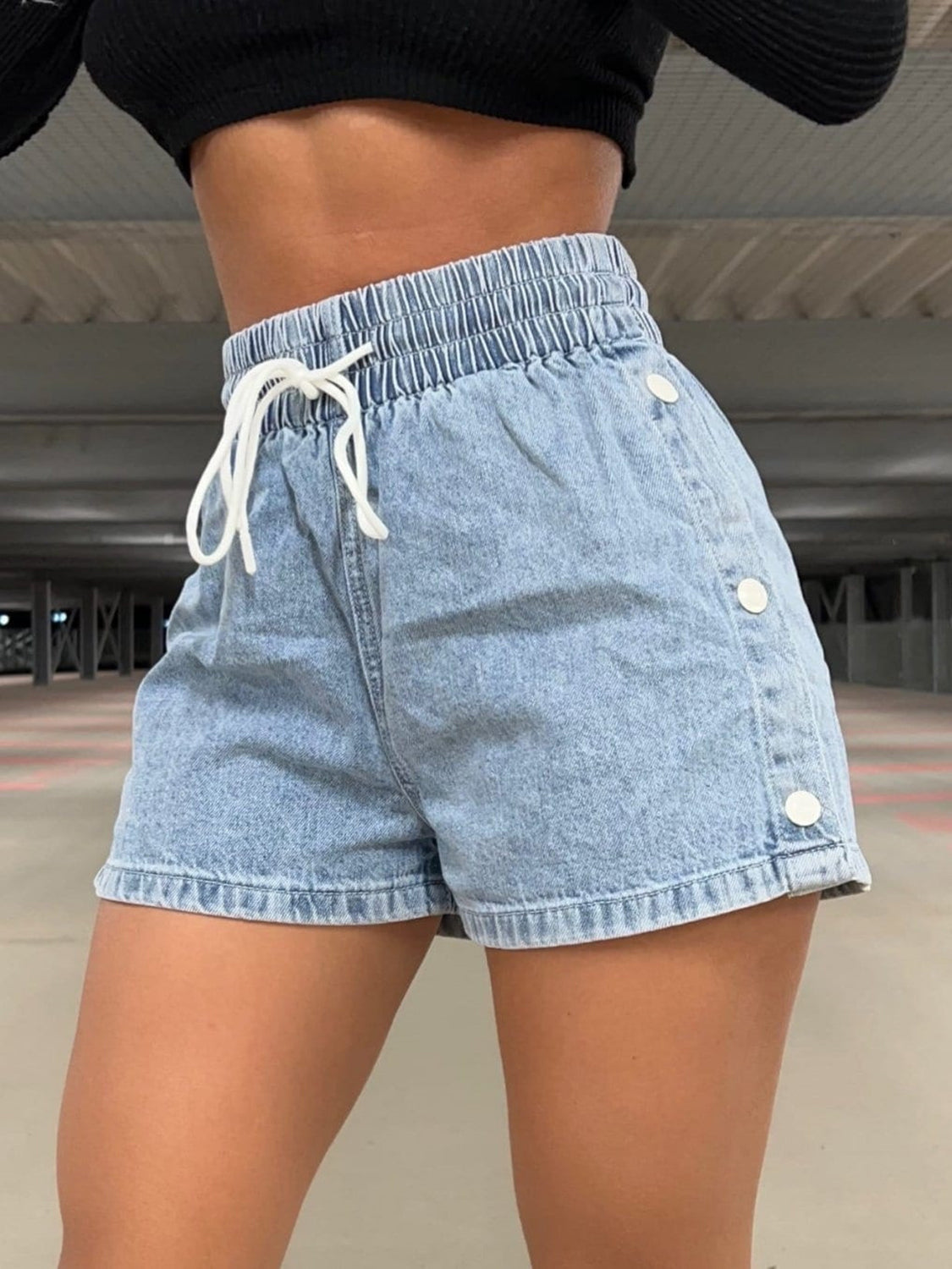 Bella Drawstring High Waist Denim Shorts