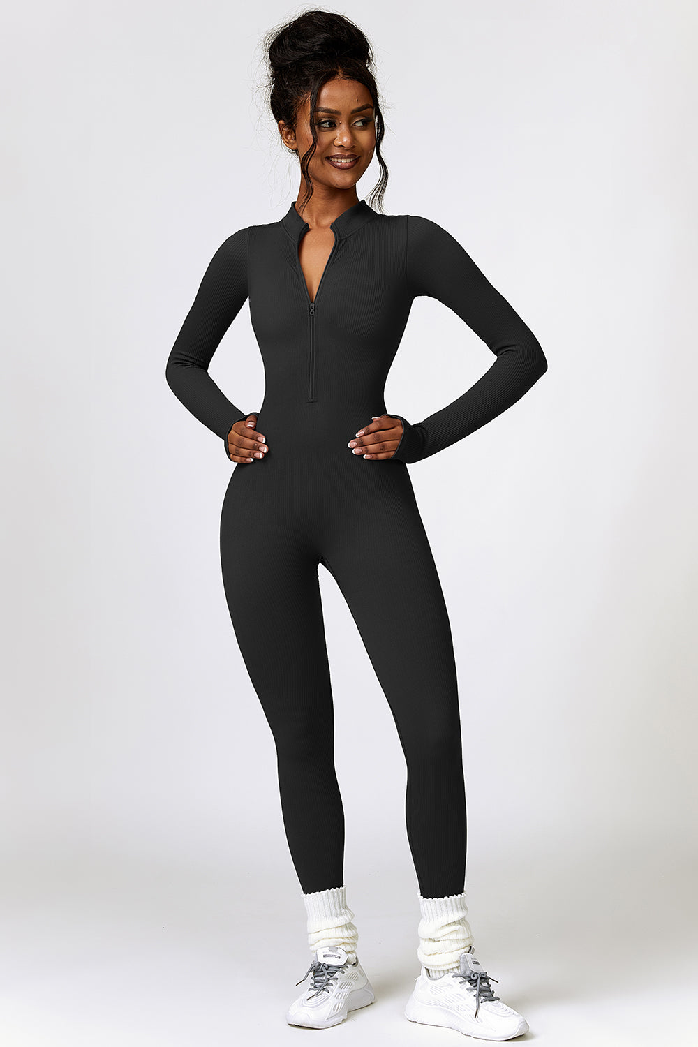 Running From You Half Zip Long Sleeve Active Jumpsuit
