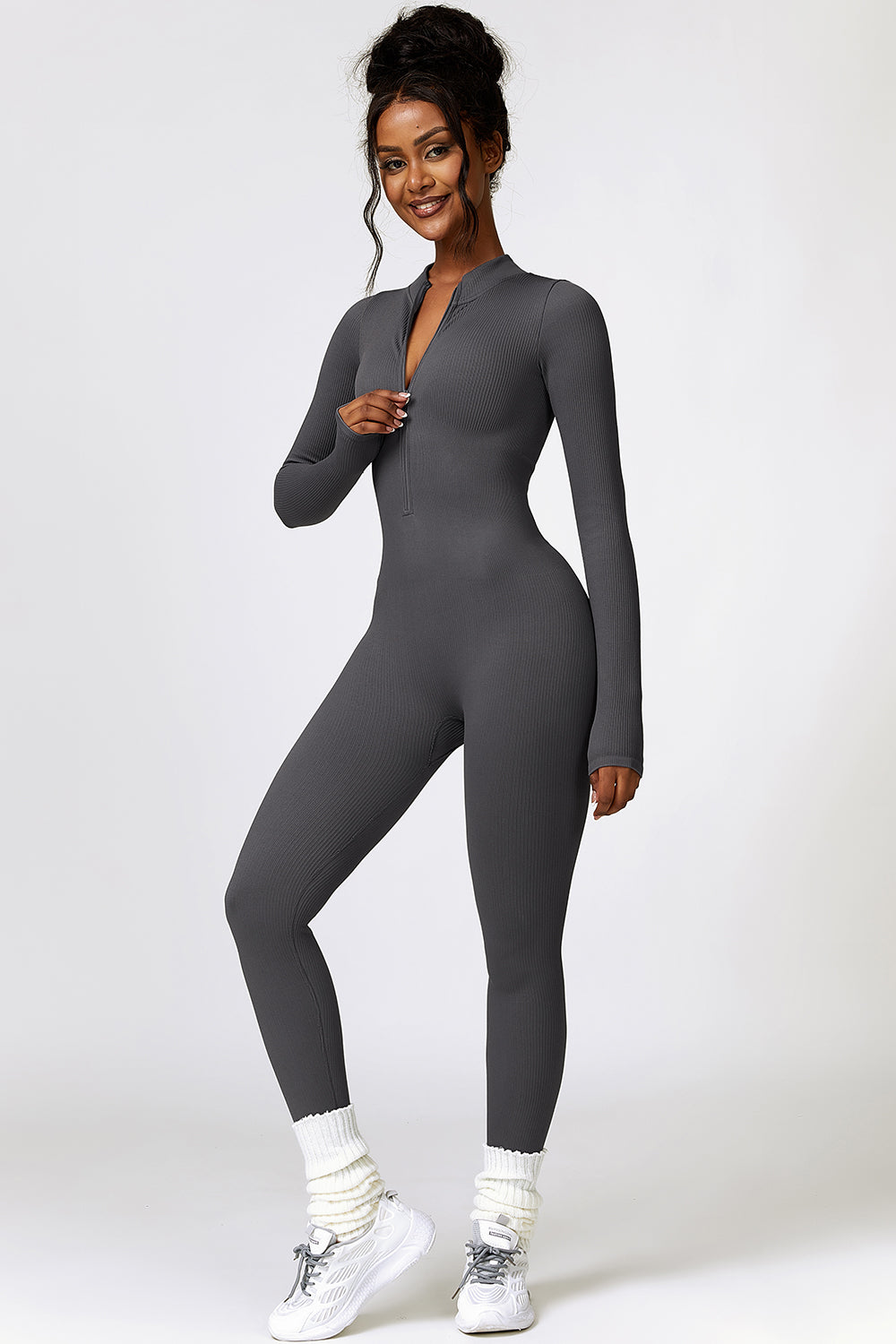 Running From You Half Zip Long Sleeve Active Jumpsuit