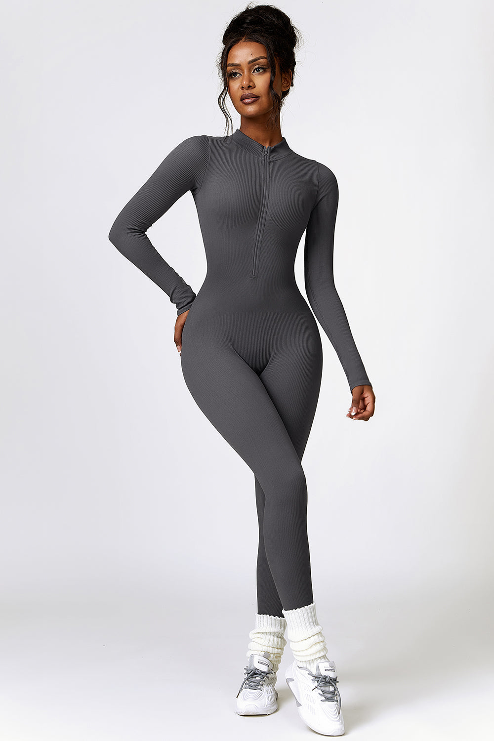 Running From You Half Zip Long Sleeve Active Jumpsuit