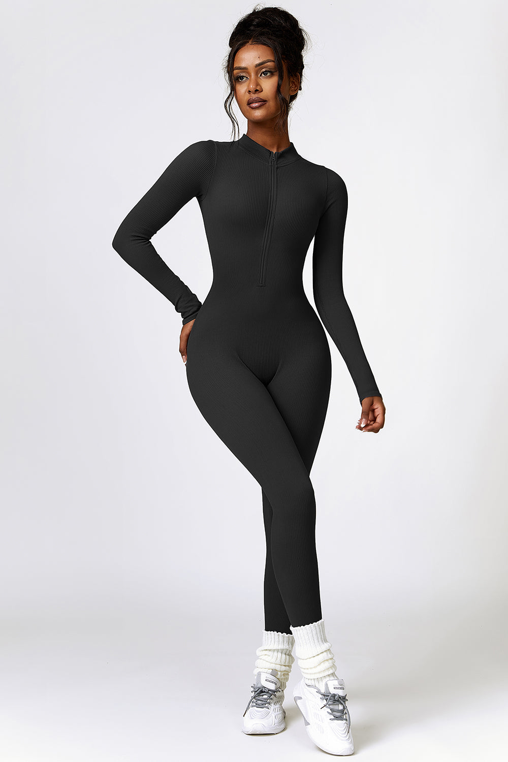 Running From You Half Zip Long Sleeve Active Jumpsuit