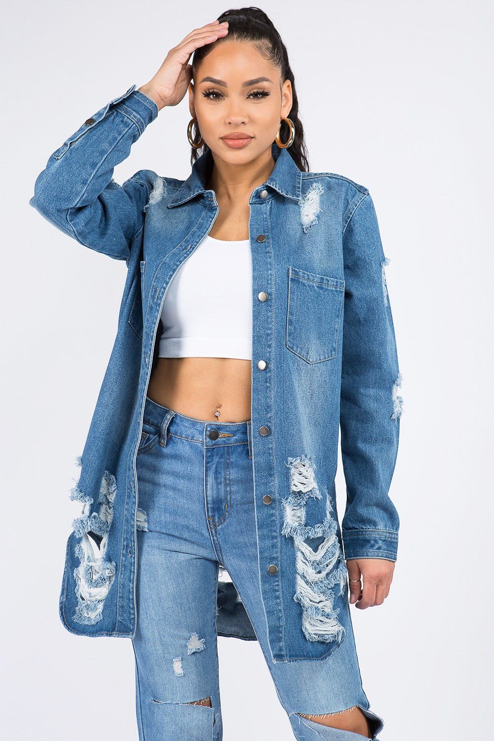 Throw It On Distressed Denim Shirt Jacket