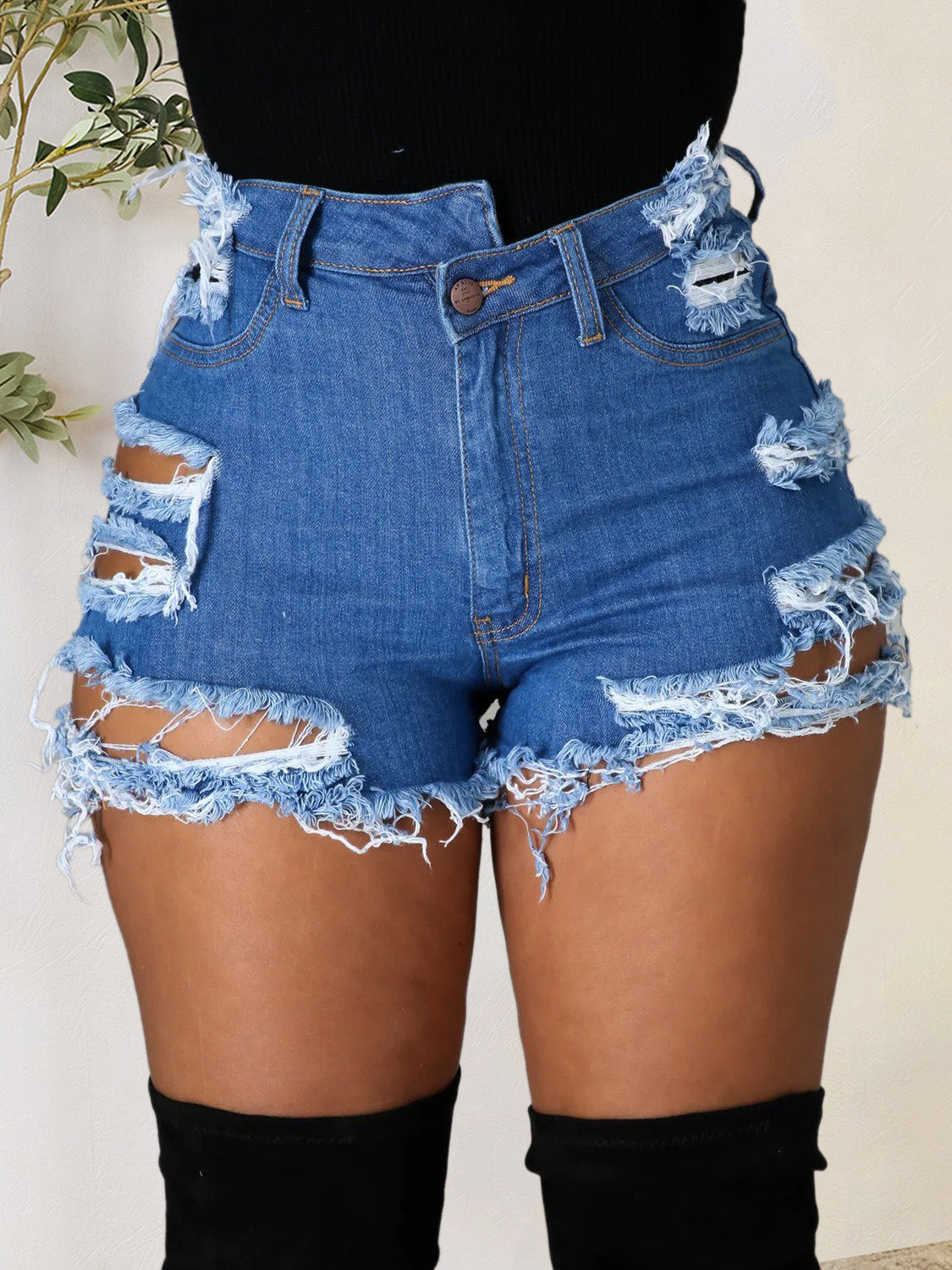 Festival Vibes Distressed Denim Shorts