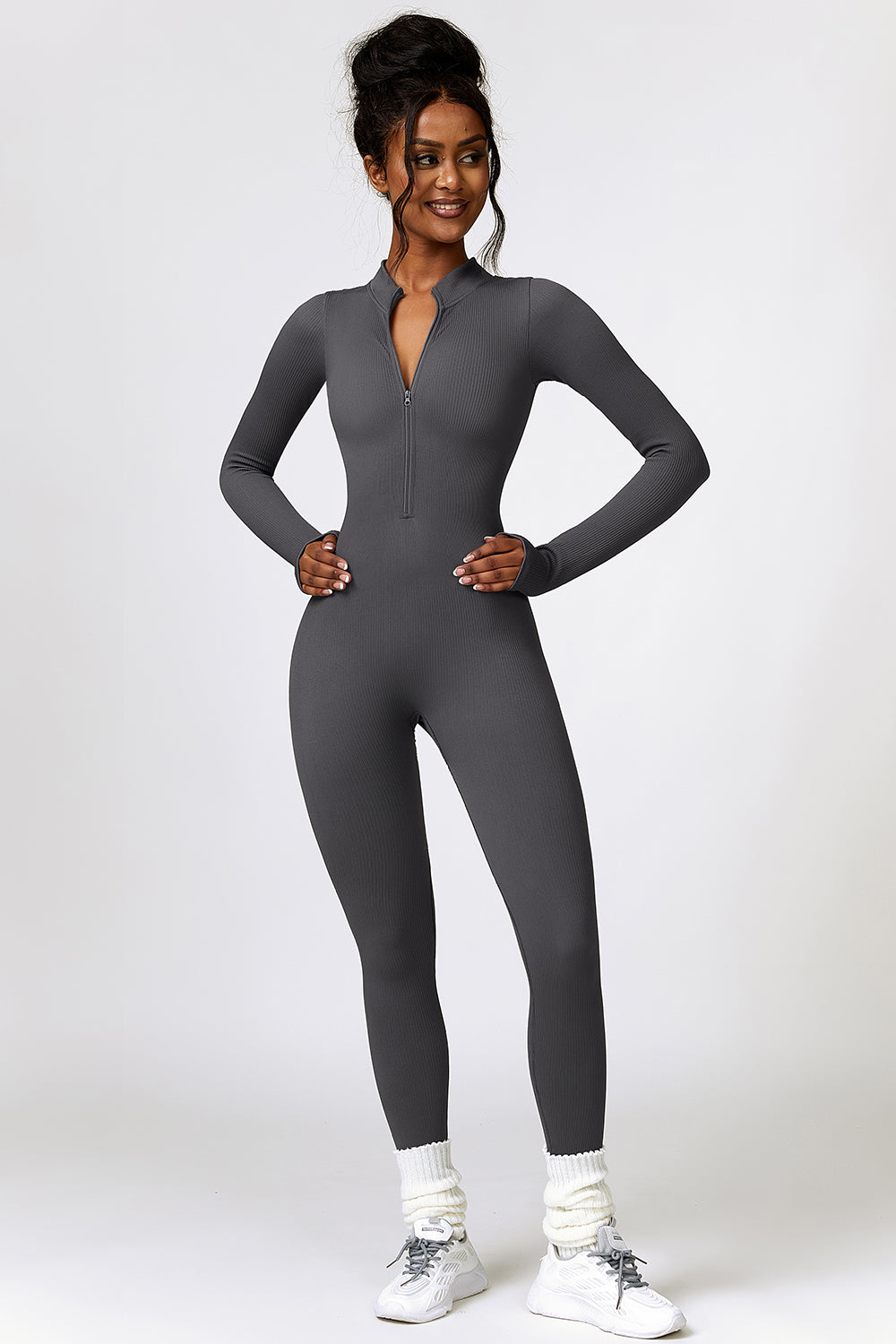 Running From You Half Zip Long Sleeve Active Jumpsuit