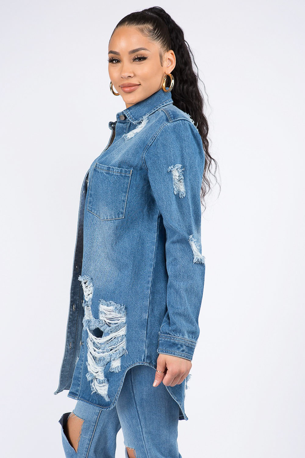 Throw It On Distressed Denim Shirt Jacket