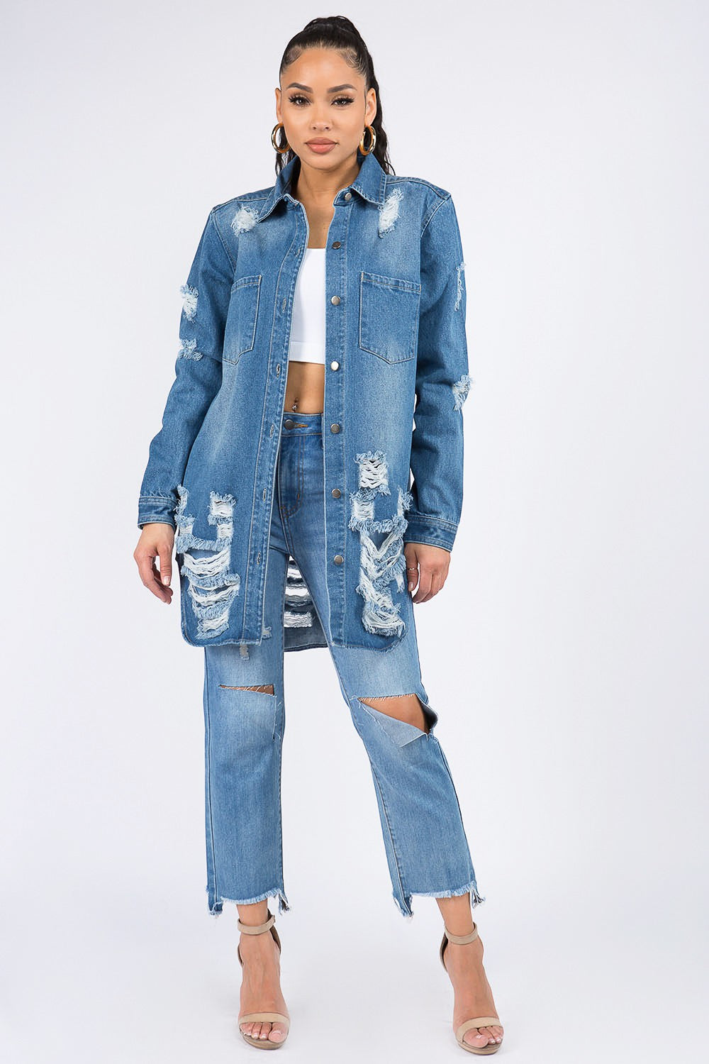 Throw It On Distressed Denim Shirt Jacket