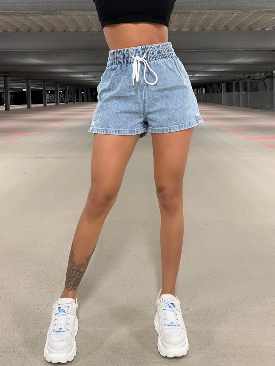 Bella Drawstring High Waist Denim Shorts