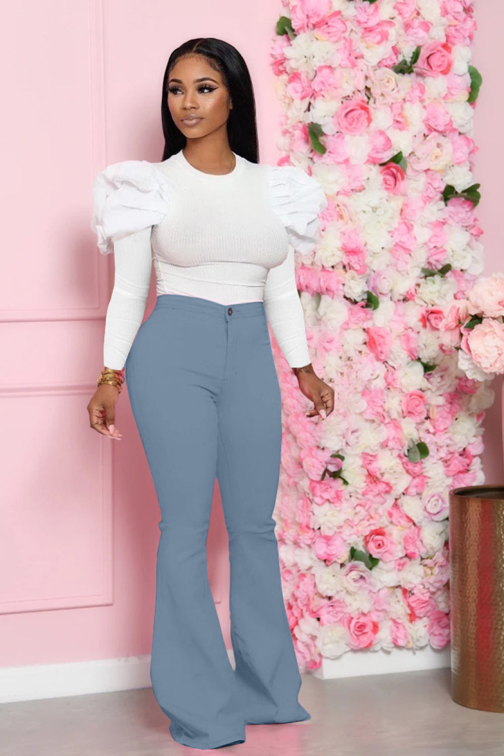 Miss Executive Top and Flare Pants Set