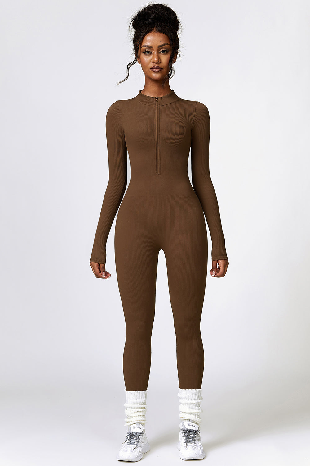 Running From You Half Zip Long Sleeve Active Jumpsuit